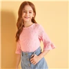 SHEIN Kiddie Ginger/однотонная кружевная блузка с рюшами и проймой для подростков г., летняя детская блузка с рукавами-бабочками на пуговицах, рубашка