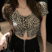 sexy leopard print t shirt round neck slim short sleeve summer sexy tops t shirt korean style t shirts