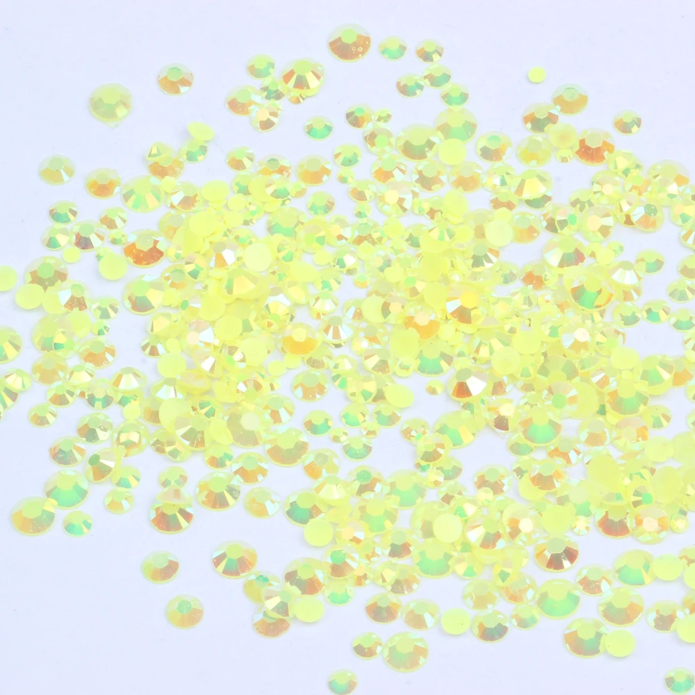 Resin Rhinestones Lemon Yellow AB 2-6mm Round Flatback Non Hotfix Diamonds Appliques flatback clothes garment rhinestone | Украшения и