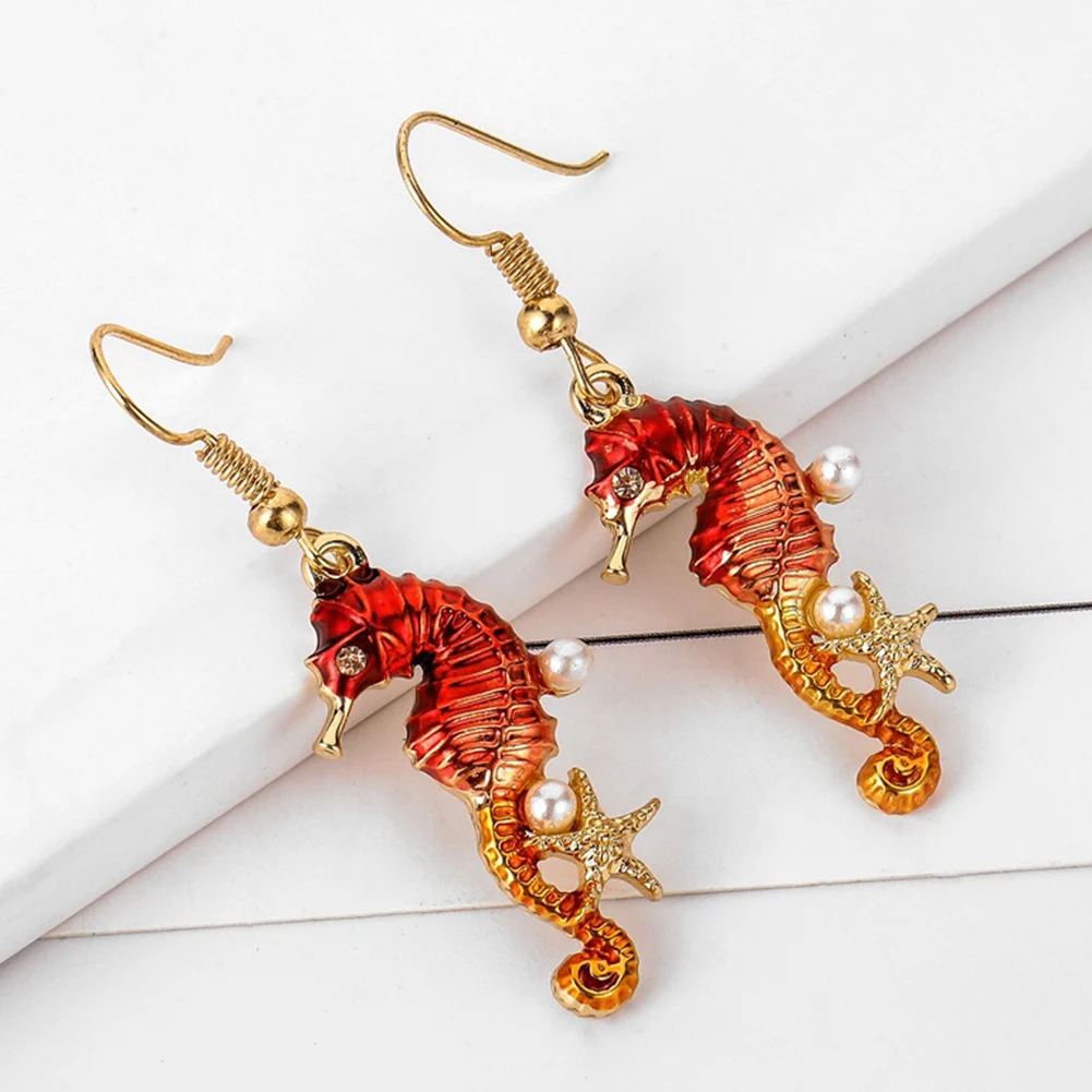Cute Seahorse simulated Pearl enamel Pendant Necklace Earrings set for Women fashion Jewelry Sets | Украшения и аксессуары
