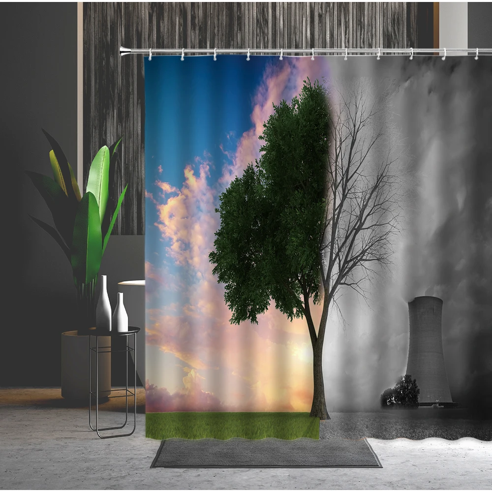 Занавески для ванной комнаты дерево черный белый птица группа простота