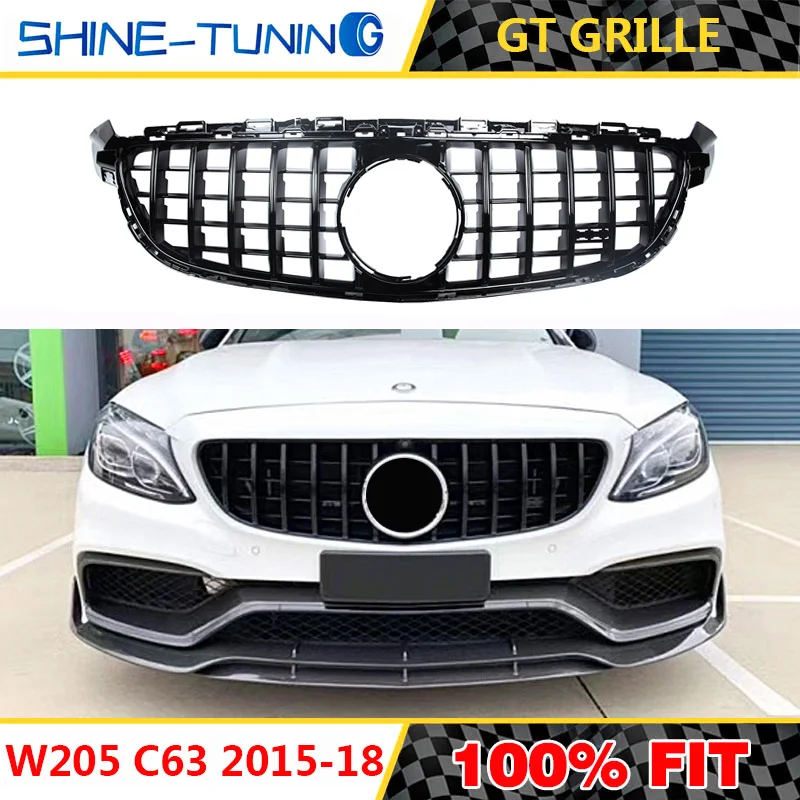 Подходит для mercedes C class W205 amg grill настоящая C63 C63S GT R GTR решетка без эмблемы 2015 18 с/без