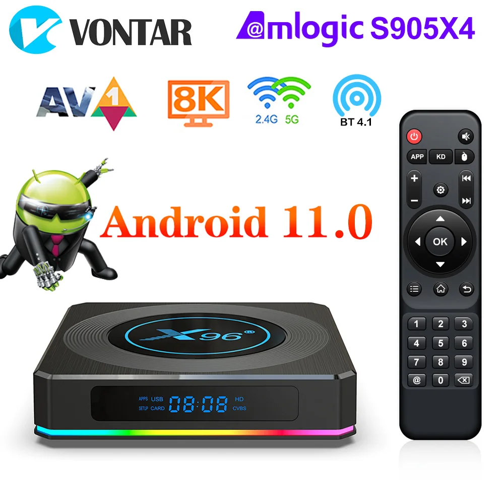 

ТВ-приставка X96 X4 Amlogic S905X4 с RGB-подсветкой, Android 11, 4 ГБ, 64 ГБ, 32 Гб, поддержка AV1, 8K видео, 100 м, Wi-Fi, BT, Youtube, медиаплеер, ТВ-приставка