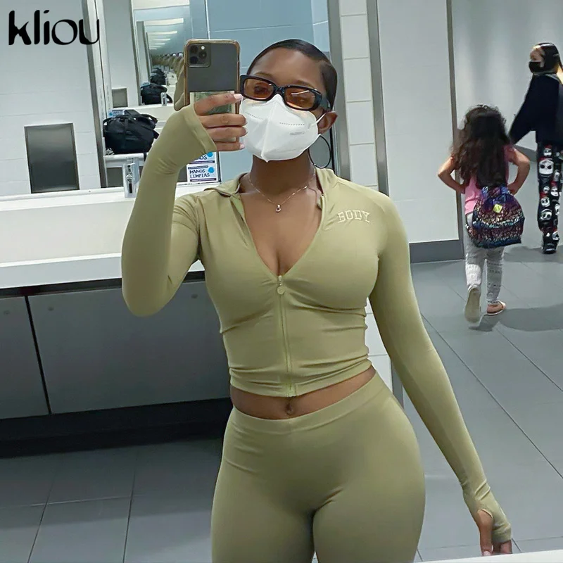 Женский комплект из двух предметов с вышивкой Kliou осенняя Повседневная