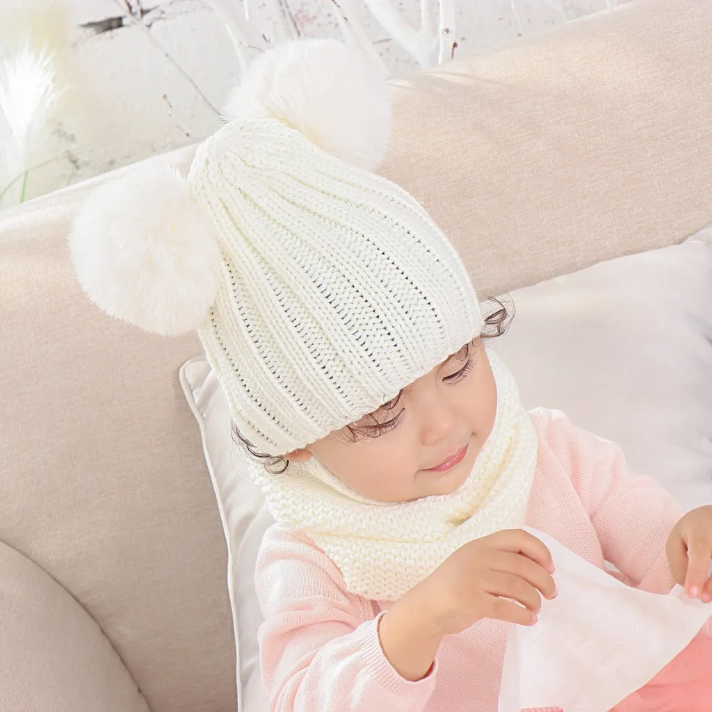 Детская шапка однотонный зимний теплый Плетеный шарф с двойной головкой для