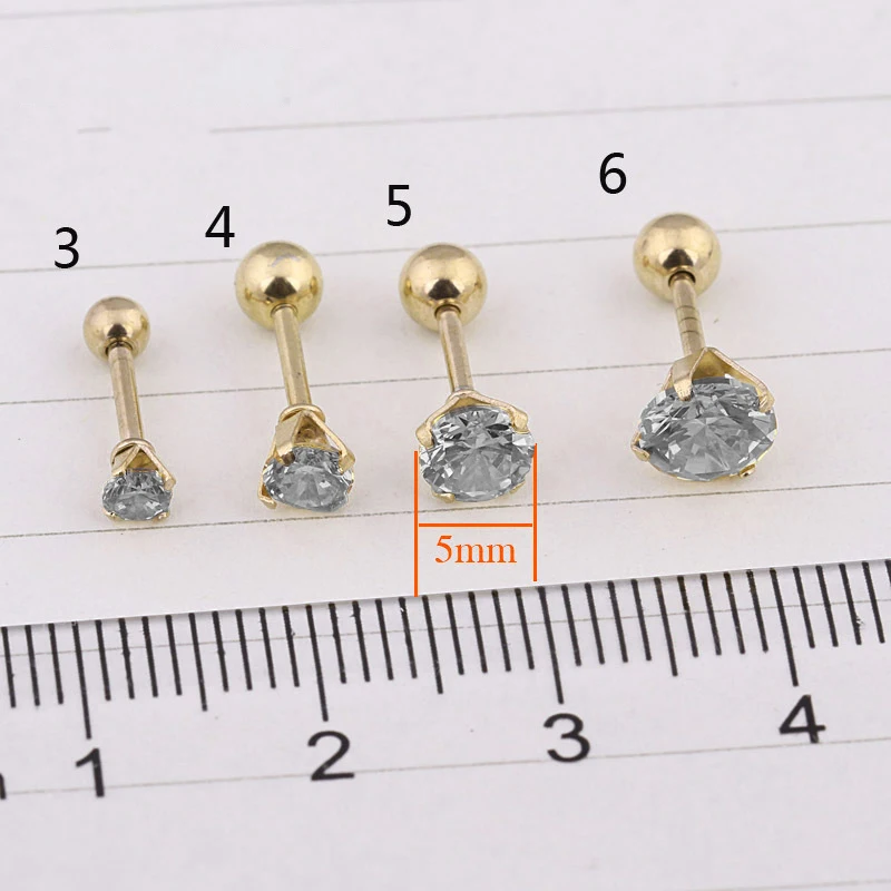 

HOMOD 314L Medical Titanium Steel Zircon Earrings Size 3/4/5/6mm Star Crystal Cartilage Earring Ear Piercing DIY Top Body Jewelr