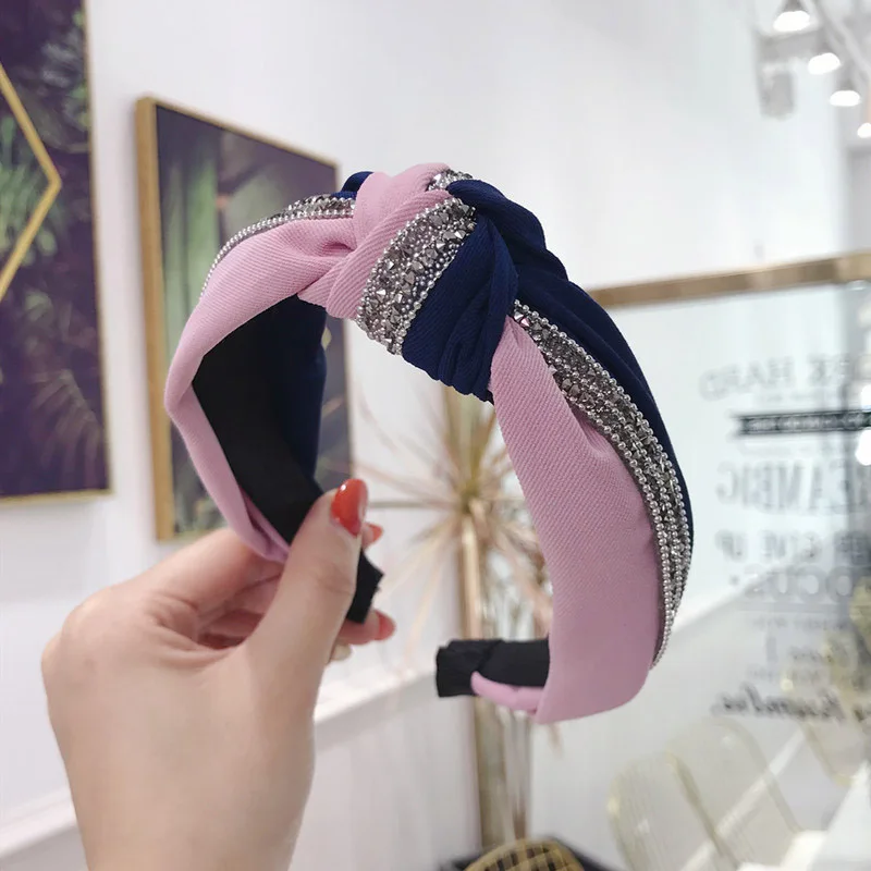 

New Crystal Wide Headband Bezel Vintage Women's Patchwork Shiny Sequin Hair Hoop Cross Knot Bow Hairband Hair Accessories