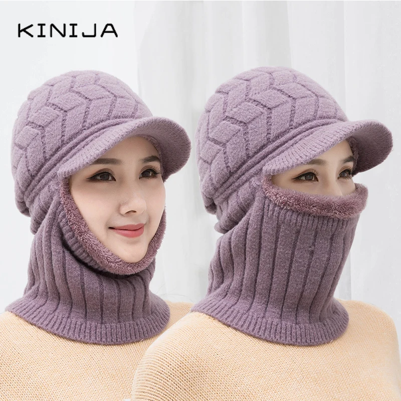 Женская зимняя теплая вязаная шапка из кроличьего меха плюшевая пуловер