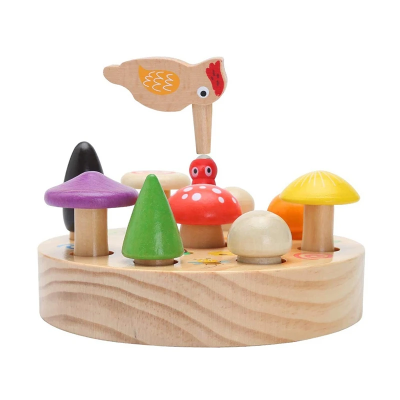 

Развивающие магнитные игрушки для детей дятел гриб Урожай деревянная игрушка для дошкольного обучения обучающие игрушки