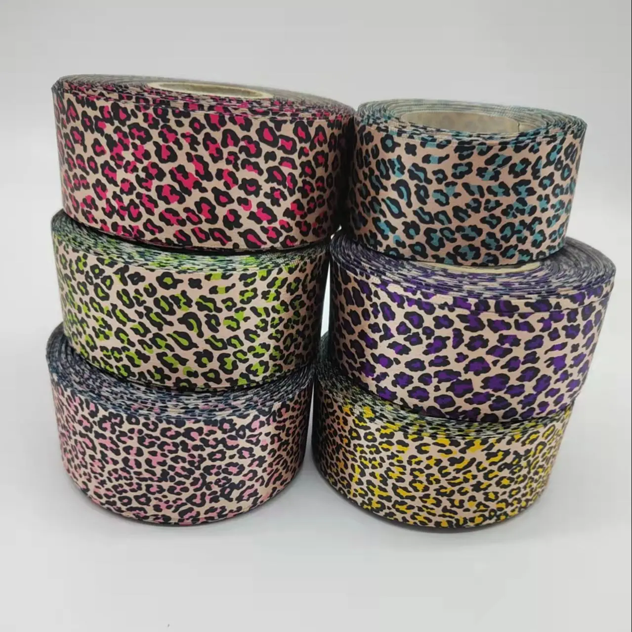 Multicolor  Cinta de grogrén con estampado de leopardo, cinta de grogrén para decoración de fiesta, 38mm, 5 yardas Clothing DIY