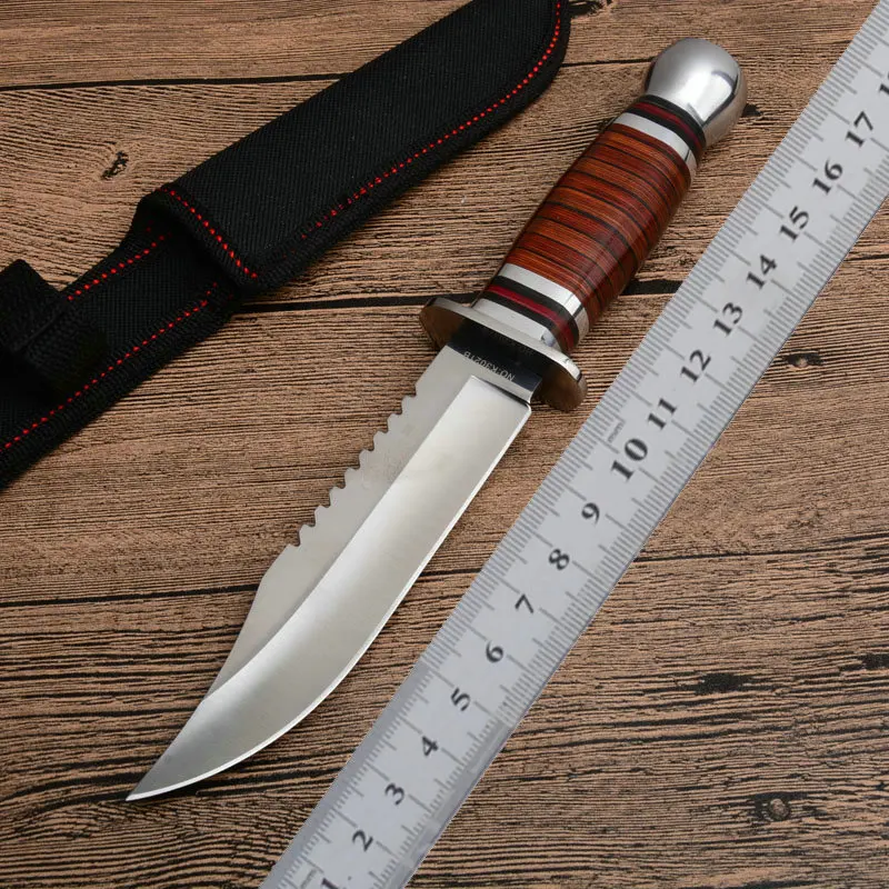Hard Tough Fixed Blade Knife Wood Handle Tactical Camping Hunting Hiking Survival Rescue Pocket EDC Tools Nylon Sheath new survival straight knife damascus steel blade shadow wood horn handle fixed blade hiking hunting knive with leather sheath