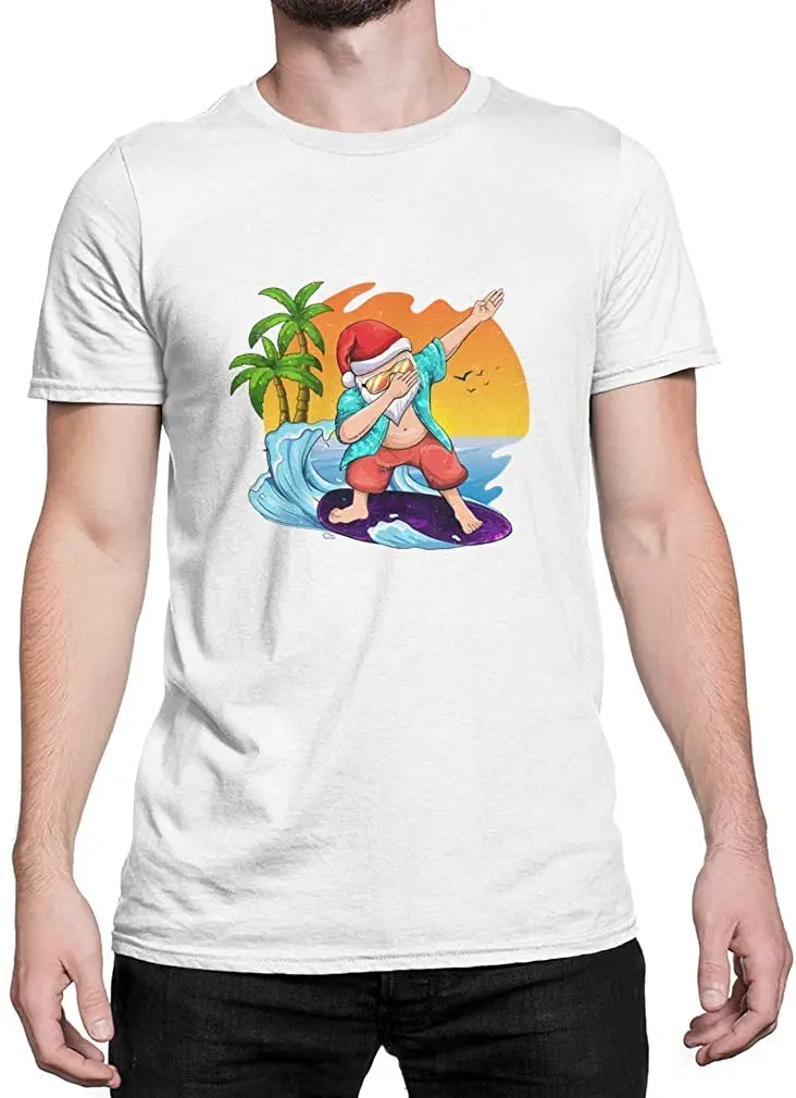 

Dabbing Santa Christmas in July Hawaiian Outfit Xmas White T-Shirt New Arrivals Summer Cool T Shirt 2020 Round Neck Tshirt