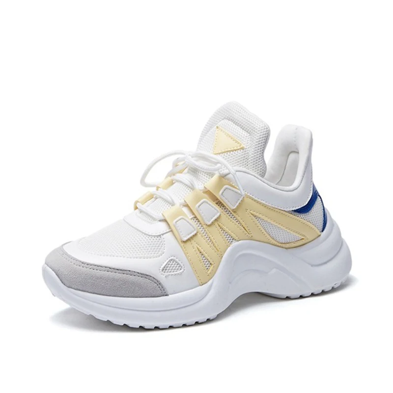yellow MCCKLE Dad/женские кроссовки из дышащего сетчатого материала; женские модные кроссовки на шнуровке; женская Вулканизированная обувь на платформе; большие размеры 35-43 - Цвет: yellow
