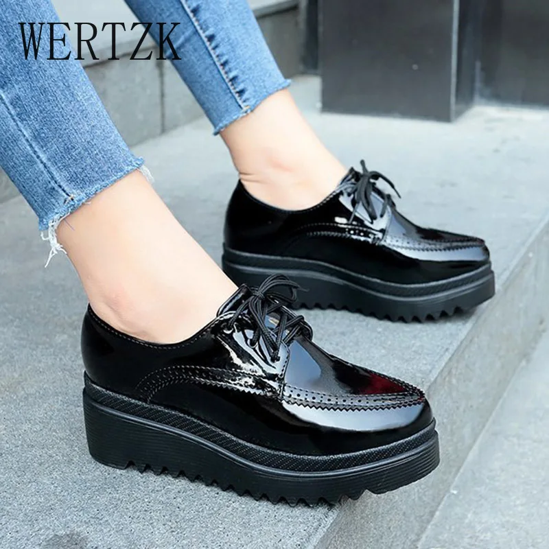 Женские туфли-оксфорды Обувь на платформе со шнуровкой Черная повседневная