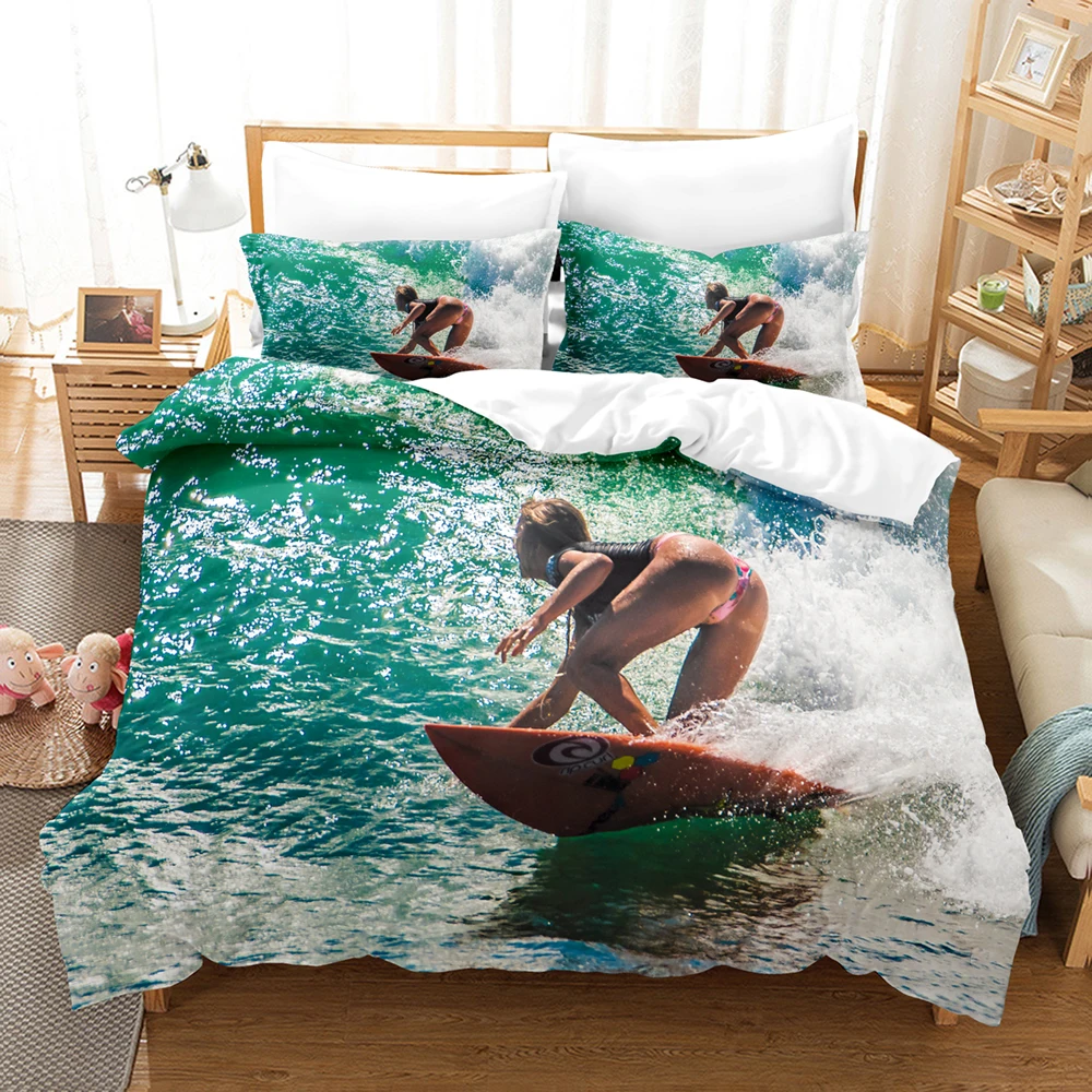 

Twin/Full/Queen/King surfing on the sea, bikini beauties, quilt covers and pillowcases care for the skin Lemei fiber quilt cover