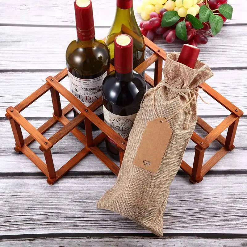 

New 12Pcs Gray, Primary Hemp Wine Bags Wine Bottle Glass Bag & 12 Pcs Linen Color Burlap Wine Bags Jute Wine Bottle Bags