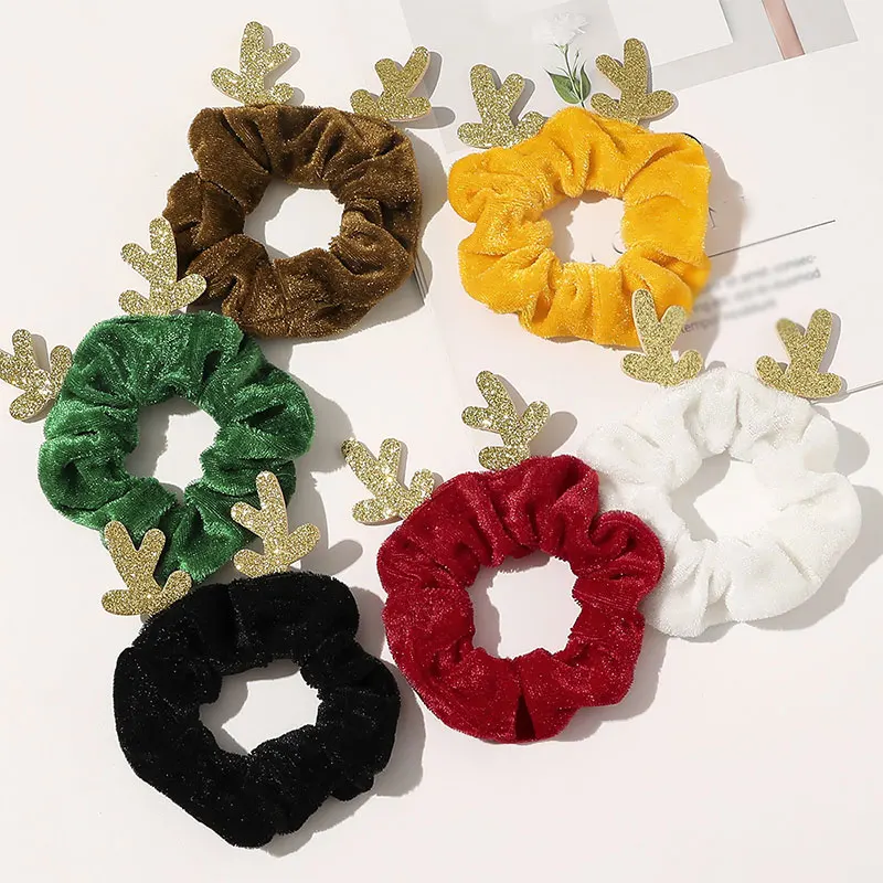 

Christmas Velvet Hair Scrunchies Women Hair Ring Solid Color Elk Flannel Hair Rope Hair Ties Elastic Hair Bands Hair Accessories