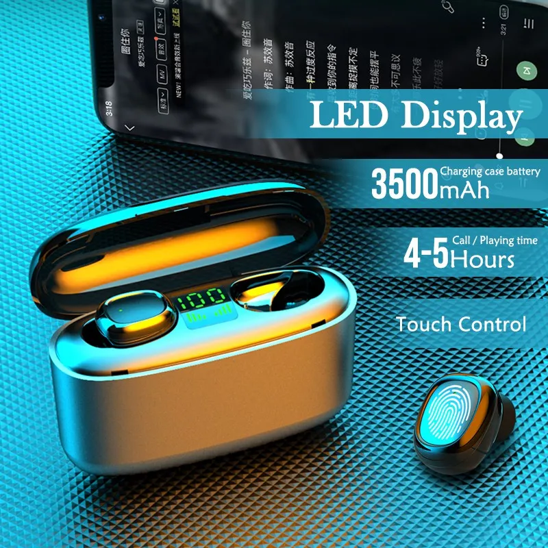 

TWS G5S Bluetooth-compatible 5.0 Earphones Wireless Headphone 9D Stereo Sports Waterproof Earbuds Headsets With Mic LED Display