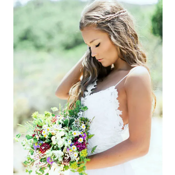 2019 пляжные свадебные Платья страна с низким вырезом на спине тонкими лямками