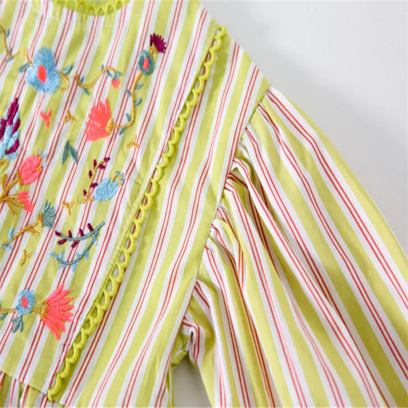 

High Quality Embroidery Dress Lace Gown 2 Pcs Girls Suit Spring New Girls' Mori Embroidered Striped Dress + Pengpeng Gauze Skirt
