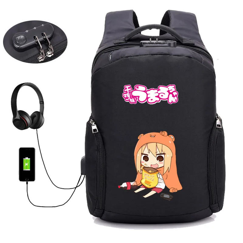 

anime Himouto! Umaru-chan backpack USB Charging Anti-Theft Men Laptop Backpacks Teenager Male Mochila Leisure Travel backpack
