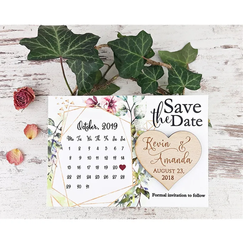 Календарь для свадьбы магниты сохранения даты деревянный магнит в форме сердца