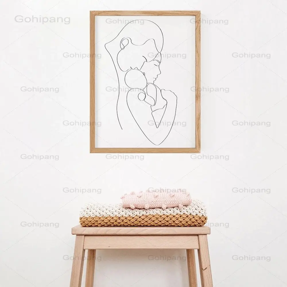 Семейные Портретные линии рисования плакаты абстрактные мама папа ребенок