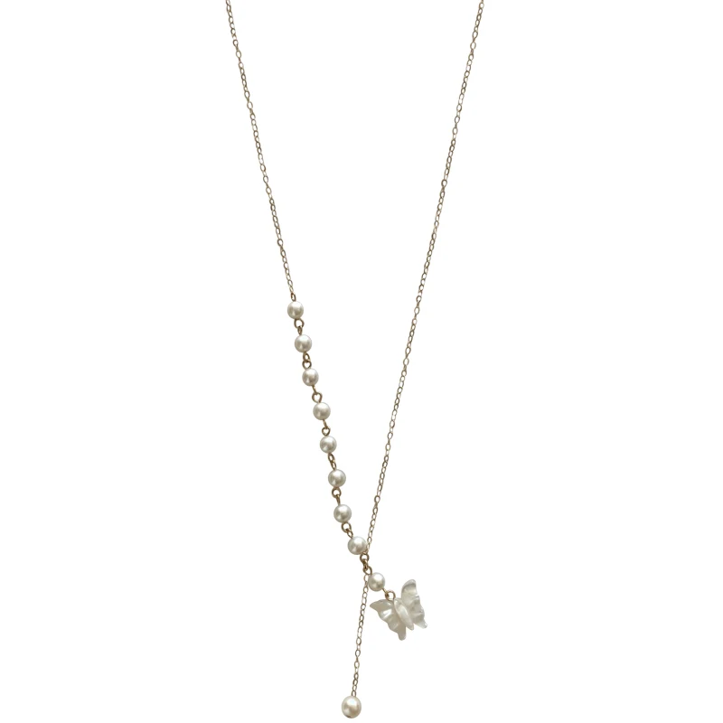 

TT Original Fairy Butterfly Natural White Shell Freshwater Short Pearl Necklace Choker Necklace Dual-Wear