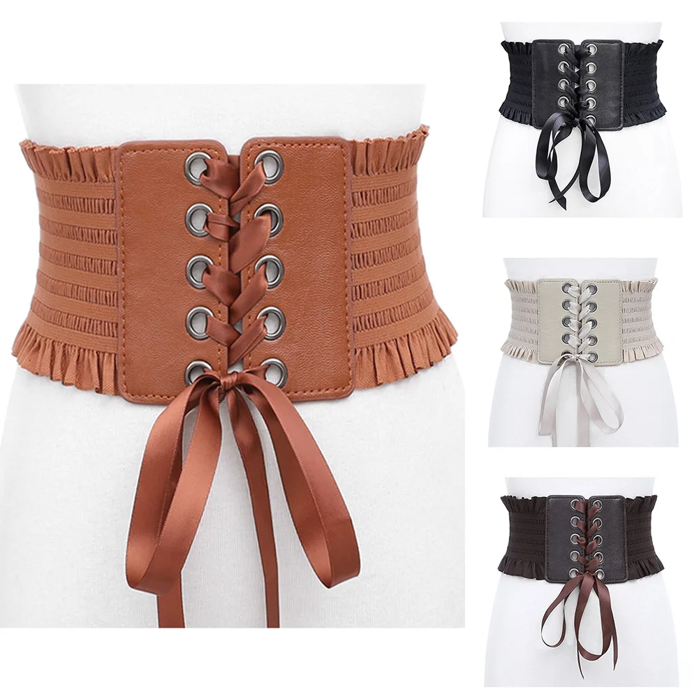 

Fashion Stretch Lace Up Tassels Buckle Waist Belt Elastic Wide Dress Decoration Corset Girdle Women Bow Bandage Waistband
