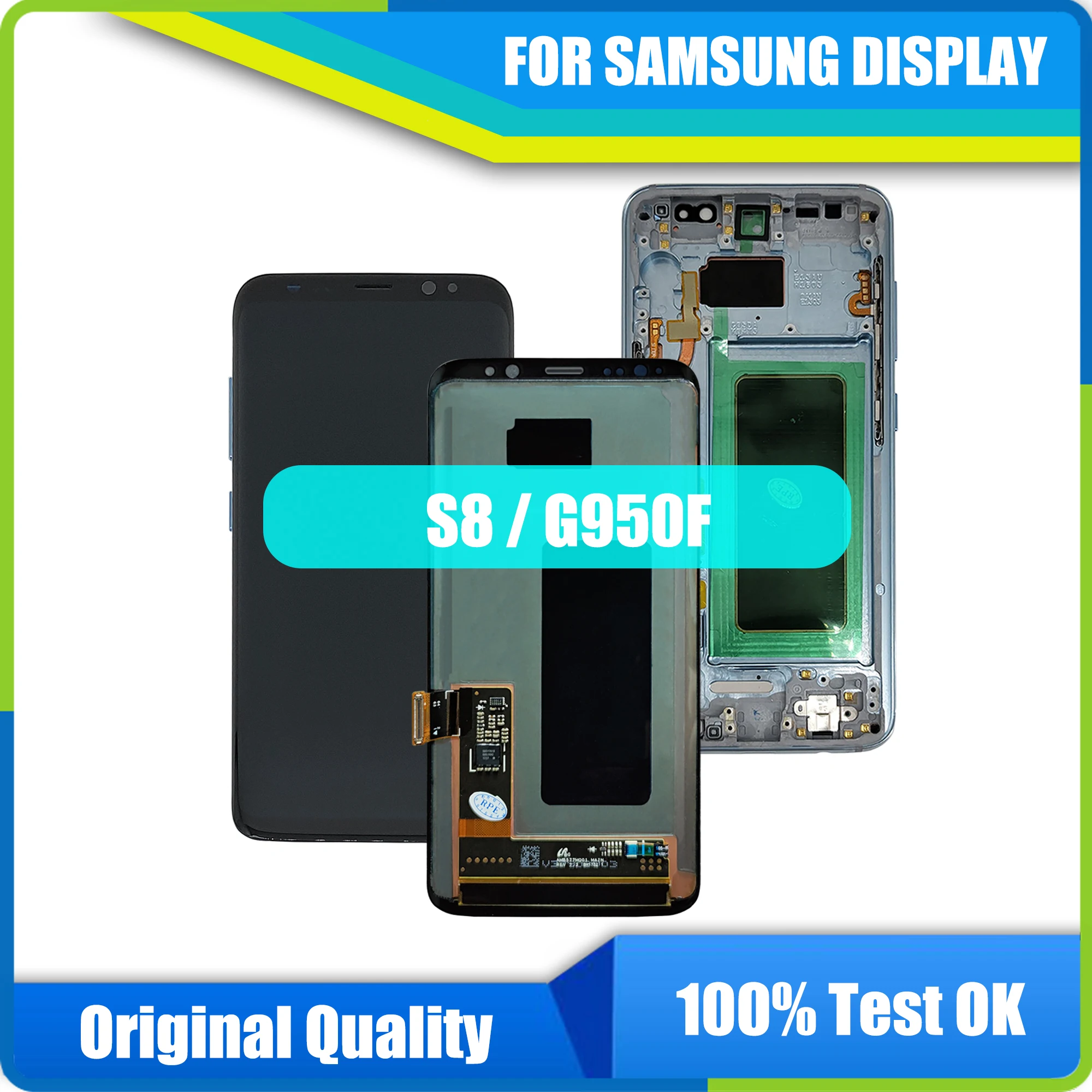 

5,8 "Оригинальный бывший в употреблении одиночный дисплей ЖК сенсорный экран дигитайзер дисплей для Samsung Galaxy s8 LCD SM-G950FD SM-G950 без рамки