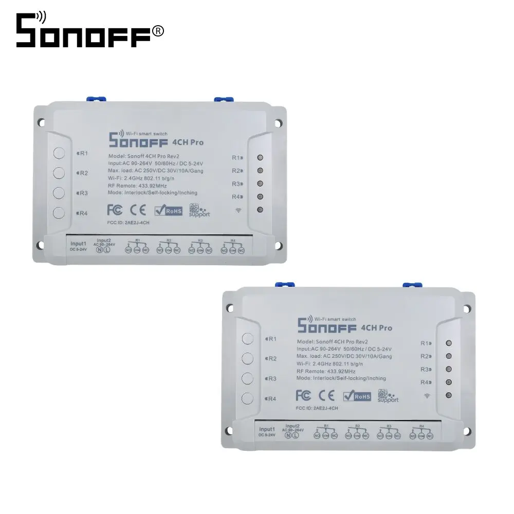 Itead Sonoff 4CH Pro R2 433 МГц 4 канала RF беспроводной пульт дистанционного управления Wifi умный переключатель инчинг интерлок реле Alexa Google Home - Комплект: 2pcs