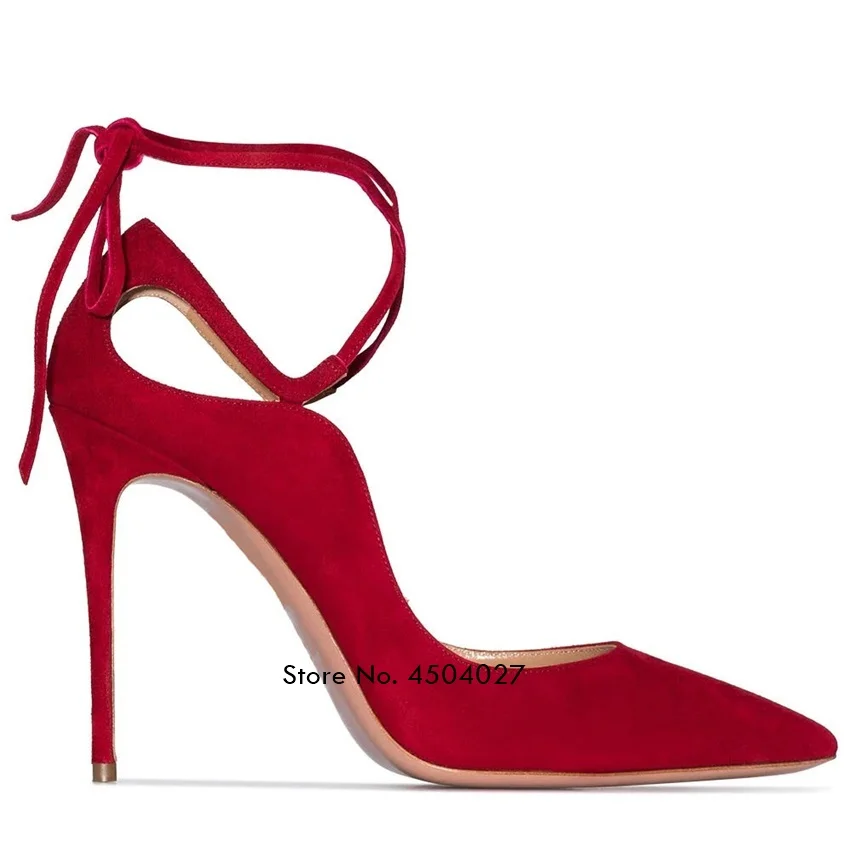 Beli Merah Hitam Thin Heels Wanita Pumps Cross Tali Sepatu Wanita Wanita Menunjuk Toe High Heels Pesta Sepatu