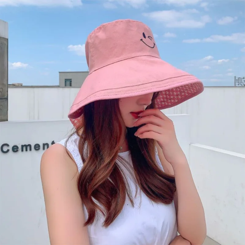 

Double Side Big Brim Fisherman Hat For Women Summer Cotton Pattern Adjustable Bucket Hat Bob Outdoor Casual Sunscreen Panama Hat
