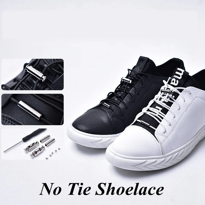 

Metal Spring Buckle Lock Round Shoelaces Elastic Child Adult Unisex Outdoor Take a walk No Tie Shoe Laces Convenient Sneakers
