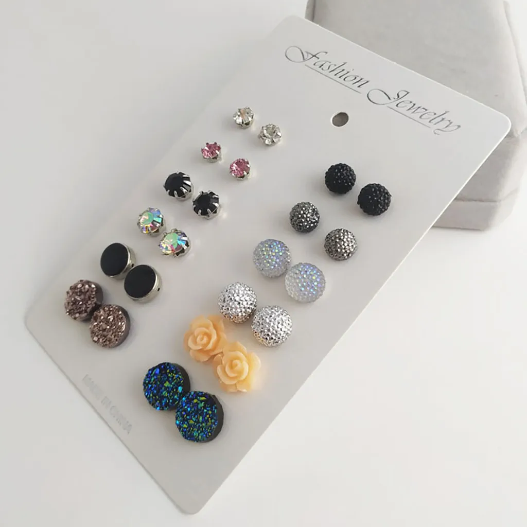 12 Pairs Of Travel Set Stud Earrings Temperament Korean Trendy Prom Hoop Rhinestone Circle Jewelry Pendant | Украшения и