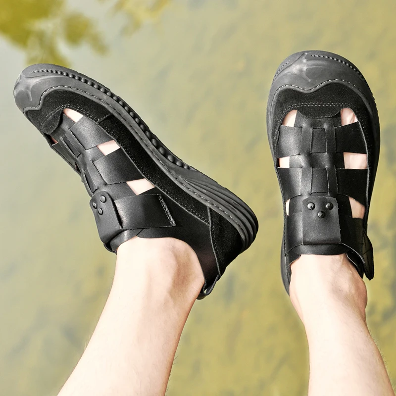 

2021 summer new men's sandals Fashion Leisure Beach Men Shoes High Quality Genuine Leather Sandals Men's Big Size 36-47