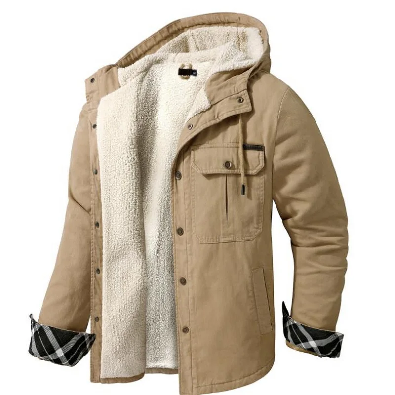 US Size Men's Cotton Jacket Winter Thick Parkas Male Velvet Casual Hooded Bomber Coat Men Warm Overcoat Lamb Velvet Outwear