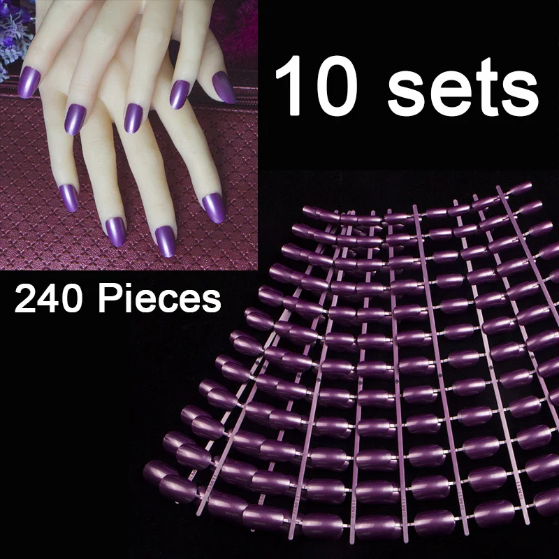 10 комплектов 240 шт./лот цветной пресс на накладные ногти полное покрытие размеров