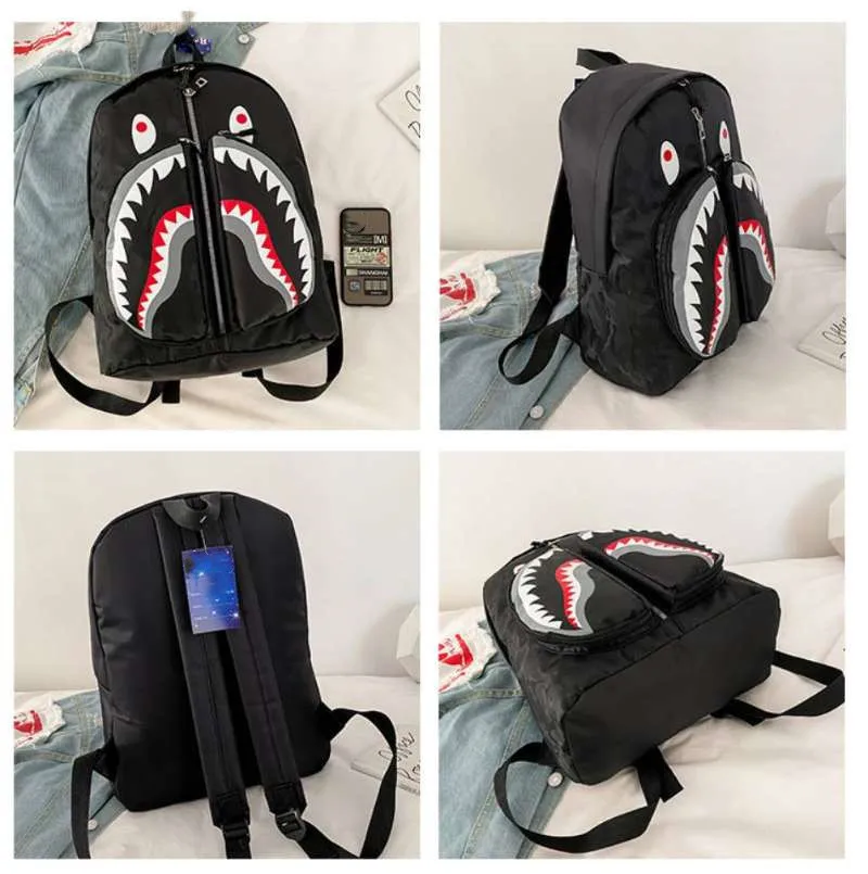 

2021 new Shark school bag bape personality graffiti student backpack men and women fashion trend backpack