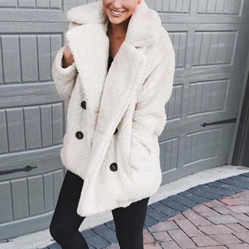 Faux Fur Coat Plus Size Thick Fleece Jacket Winter Warm Women Pockets Casual Teddy Fluffy Plush Outwear Overcoat | Женская одежда