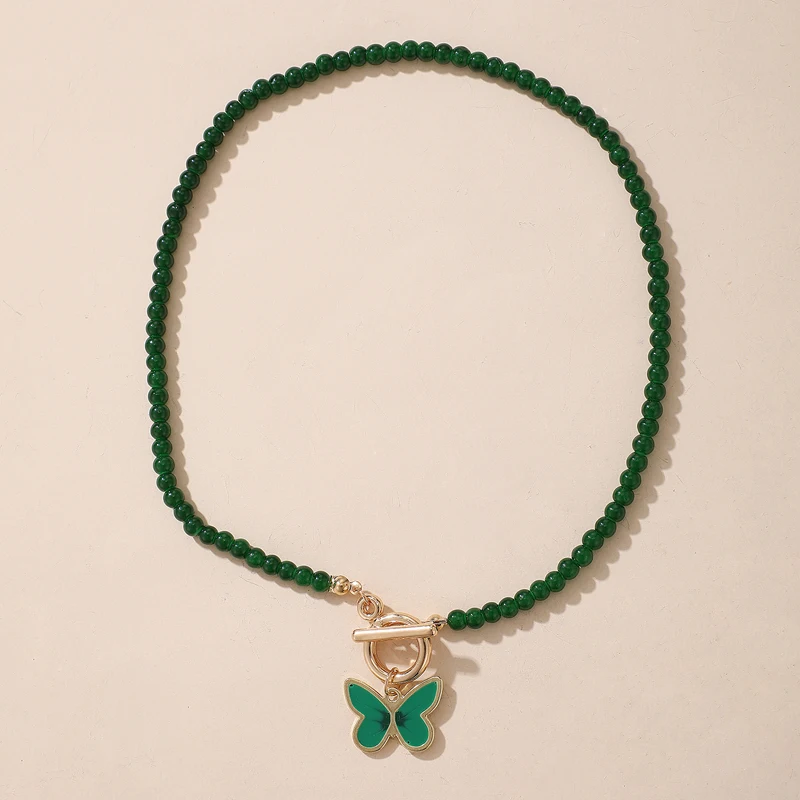 Женское колье с подвеской-бабочкой HuaTang зеленое колье-чокер бусинами в стиле бохо
