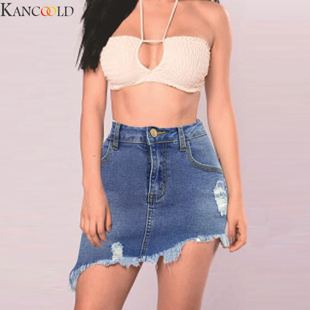 KANCOOLD Для женщин s короткие Джинсовые юбки для Для женщин джинсовая мини-юбка-пачка размера плюс юбки джинсовый бандаж юбка с Высокая Талия
