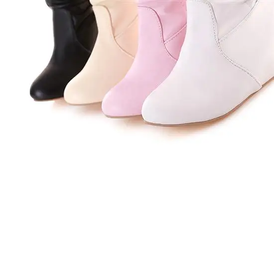 Женские сапоги до колена Цвет белый черный Высокие с бантом на высокой танкетке