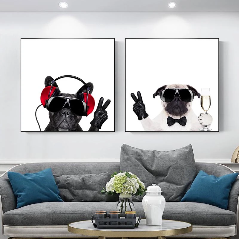 

Cool Dj Dog Canvas Paintings On The Wall Poster And Print Funny Animals Wall Art Canvas Prints Dog Listening Music Wall Pictures