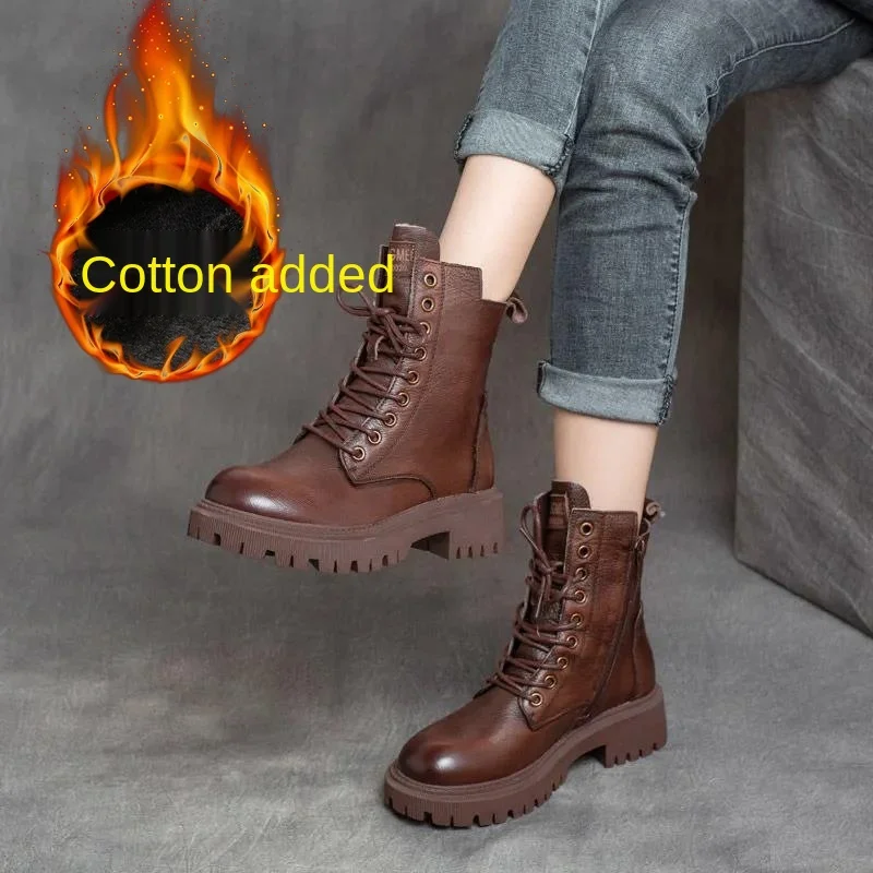Martin Boots Women British Style 2021 Autumn Winter Korean Version with Fleece Knight Women's Ankle Casual Woman Shoes | Обувь