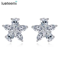 luoteemi cute small flower stud earrings for women children clear cubic zircon white gold color fashion jewelry