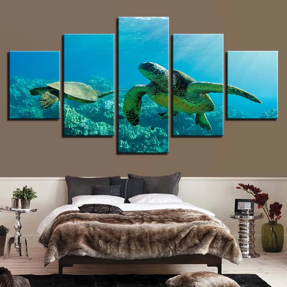 

Painting Wall Art Modular Poster Frame HD 5 Pieces Animal Sea TurtlesPrinted Modern Canvas Living Room Pictures Home Decor