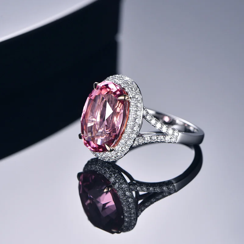 

5 Karat Pink Tourmaline Ring Female Plated 18K White Gold Inlaid Jewelry Simulation Diamond Open Mouth Fashion Ring Female
