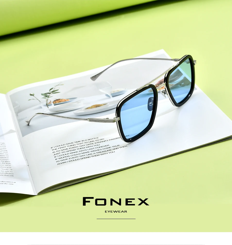 FONEX, поляризационные мужские солнцезащитные очки из чистого титана и ацетата, Tony Stark, высокое качество, Железный Паук, Эдит, солнцезащитные очки для женщин, 8512