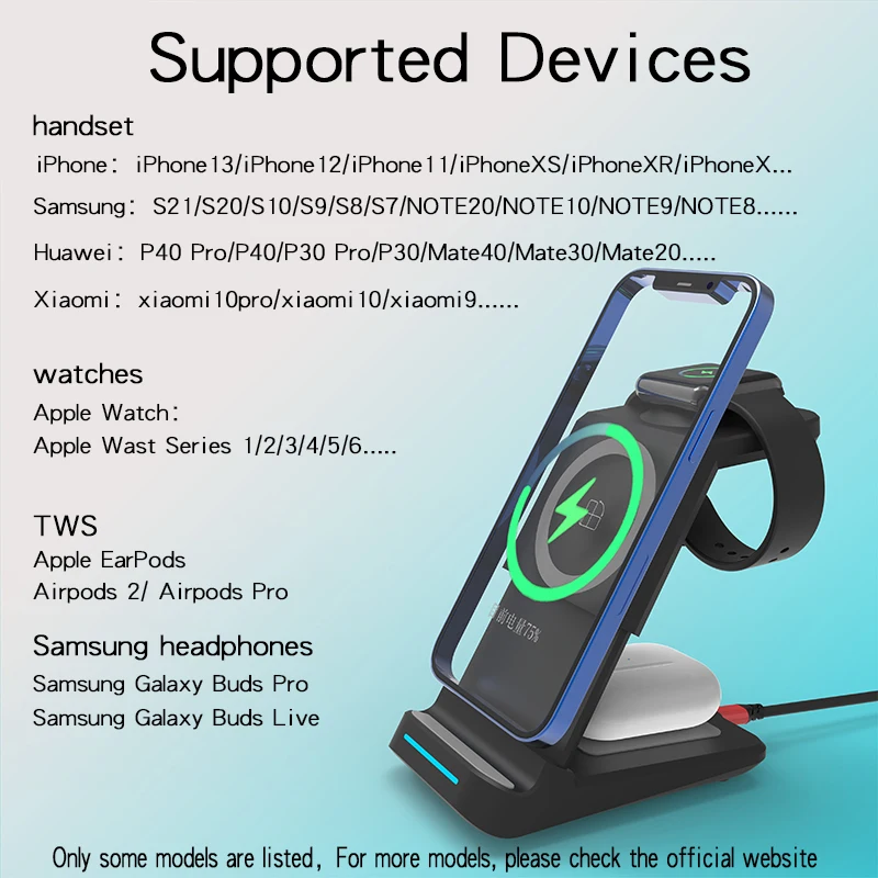 3 in 1 qi wireless charger fast charging holder for iphone 13 12 pro max 11 xs 8 samsung for apple watch 7 6 charger airpods pro free global shipping
